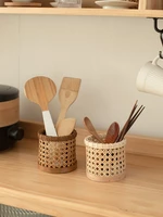 rattan weave cup pens office accessories pen holder organizers desk assessories aesthetic brushes container for desk organizer