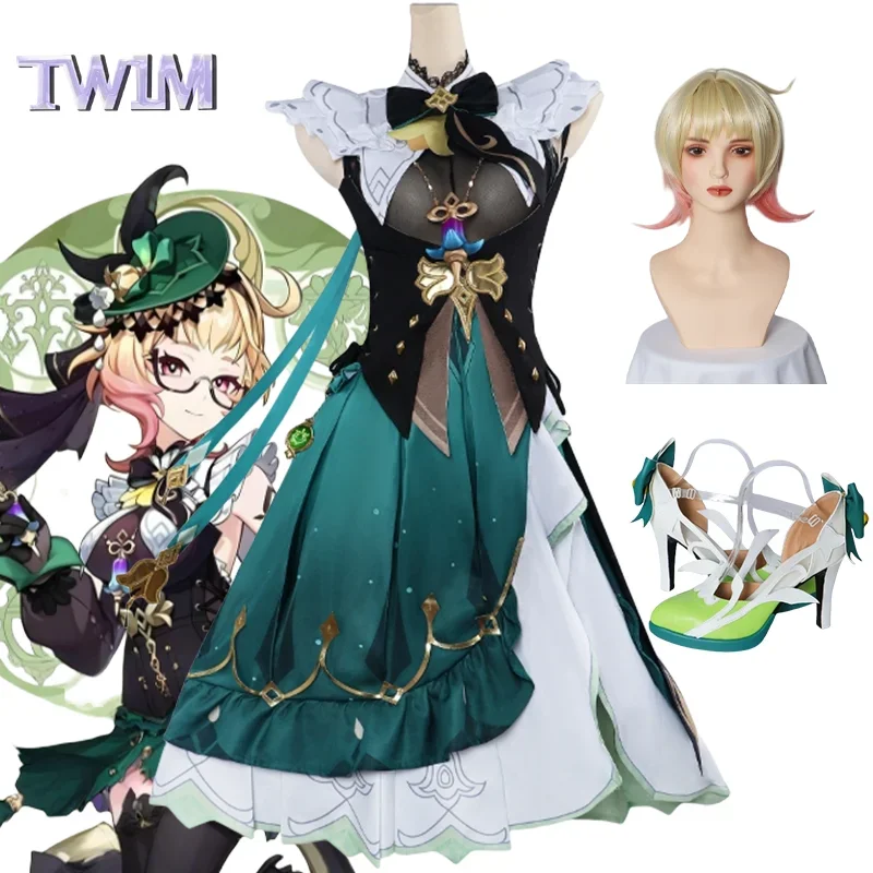 New Game Genshin Impact Emilie Cosplay Costumes Full Set Top Skirt Hat Wig Shoes Women Halloween Carnival Party Performance Suit