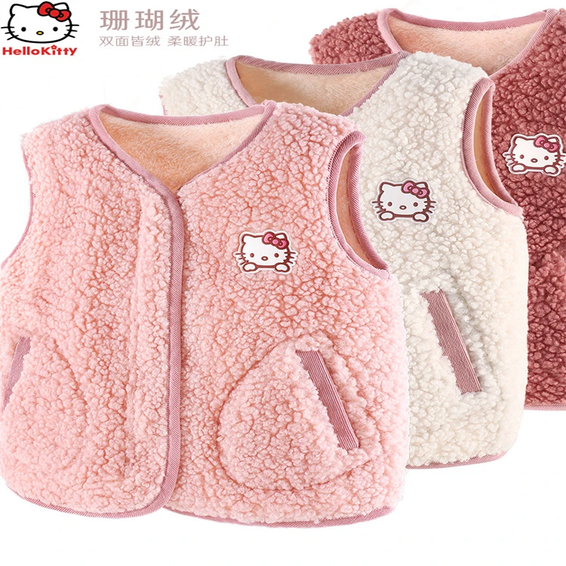

Kawaii Sanrio Hellokittys Children's Spring and Autumn Vest Girls Outerwear and Velvet Innerwear Winter Vest Western-Style Vest