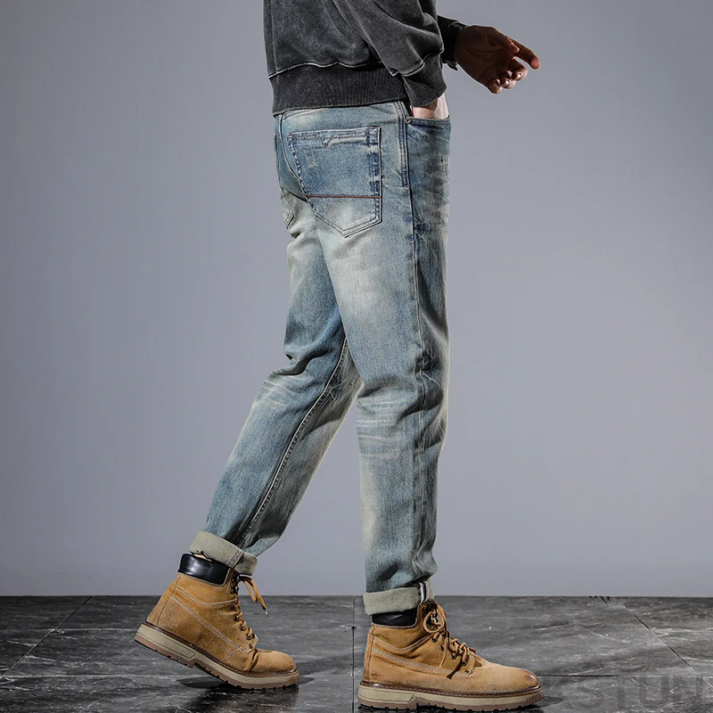 Мужские облегающие джинсы KSTUN эластичные повседневные брюки из денима для