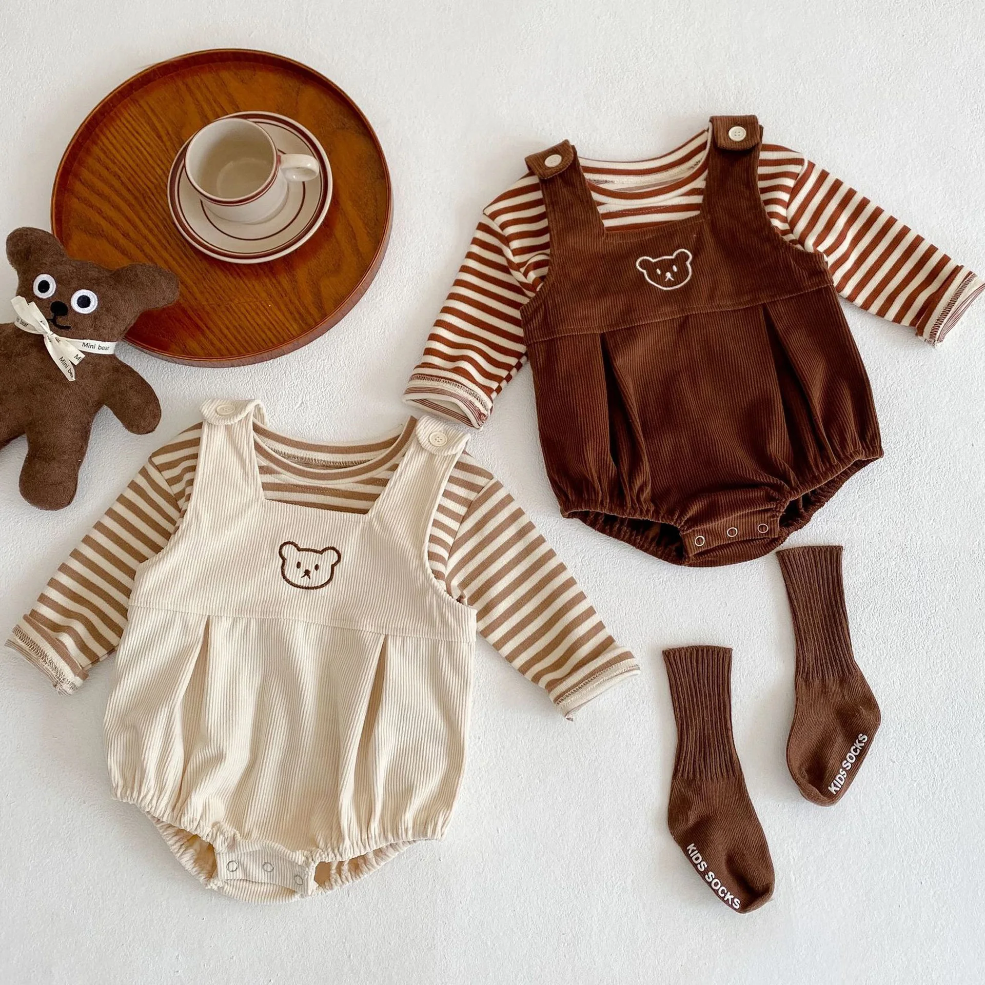 

2022 New Spring Autumn Baby Clothes Striped T-shirt Add Triangle Romper Two Piece Set Children's Clothing Suit Baby Girl Clothes