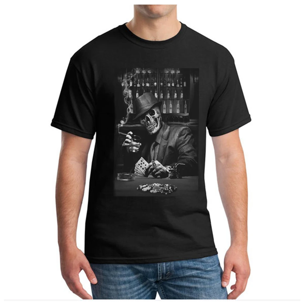 Футболка мужская с принтом черепа и котелка удобная короткая тенниска круглым