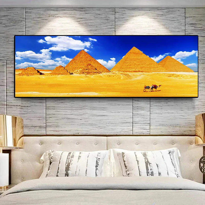Современная панорамная Картина на холсте Пирамида хафре пейзаж Египет верблюд