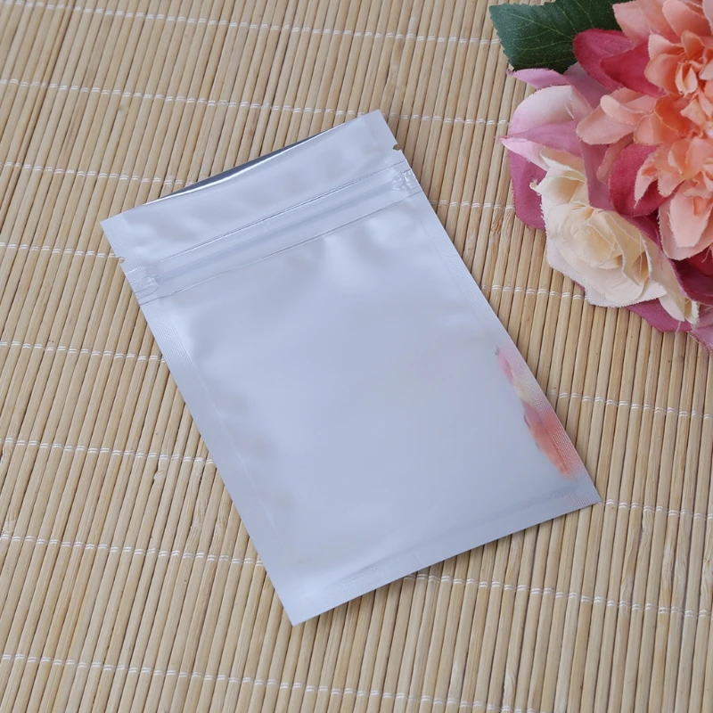 

50 Pcs 8.5x14cm Silver Aluminum Foil Mylar Recloeable Bag Front Clear Leak Proof High Quality