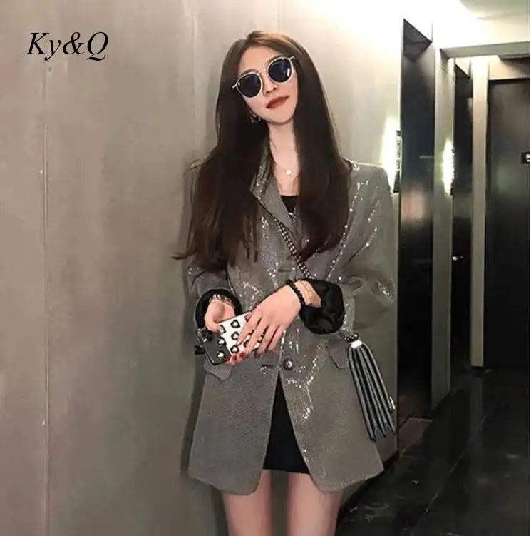 2022 New Design Sequin Suit Coat Women's Runway Party Elegant Luxury Loose Thousand Bird Grid Jacket Blazers High Quality |