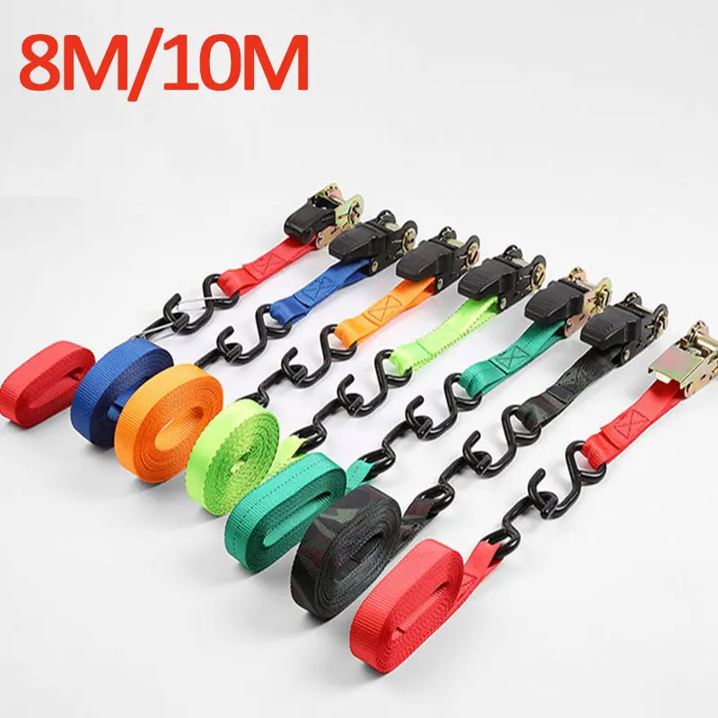 

10M x 25mm Car Tension Rope Tie Down Strap Strong Ratchet Belt Luggage Bag Cargo Lashing With Rope Tensioner Metal Buckle Tow
