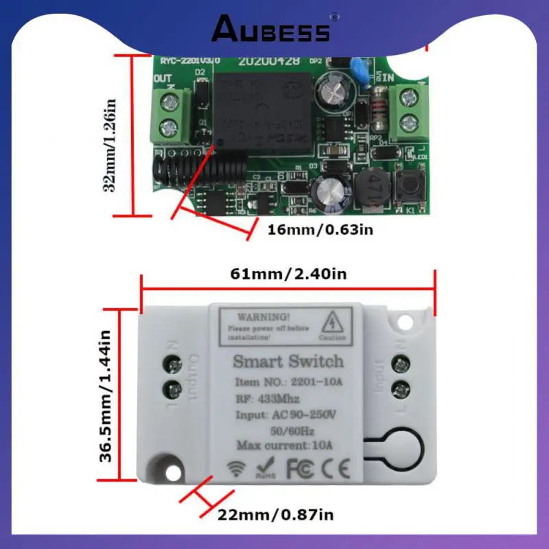 

Wireless 220v Mini Relay Receiver Foldable Smart Switch Rf 433mhz Lighting Control Wiring-free Panel Portable