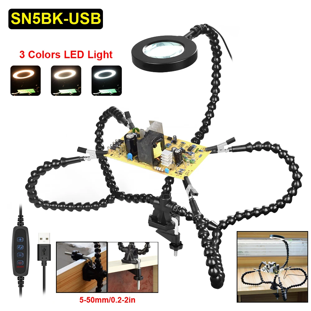 

NEWACALOX Помощник при пайке с 6 гибкими руками 3x увеличение