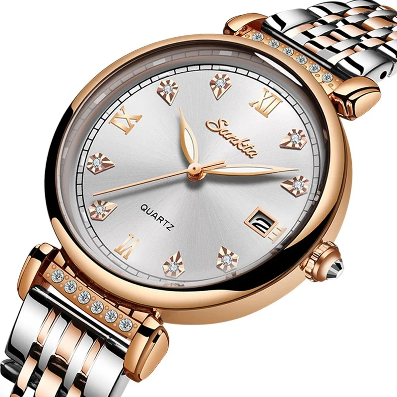 Women Diamond Quartz Watch Ladies Simple Wrist Watches Luxury Brand Rhinestone Weekly Bracelet Watches Female Waterproof Fashion