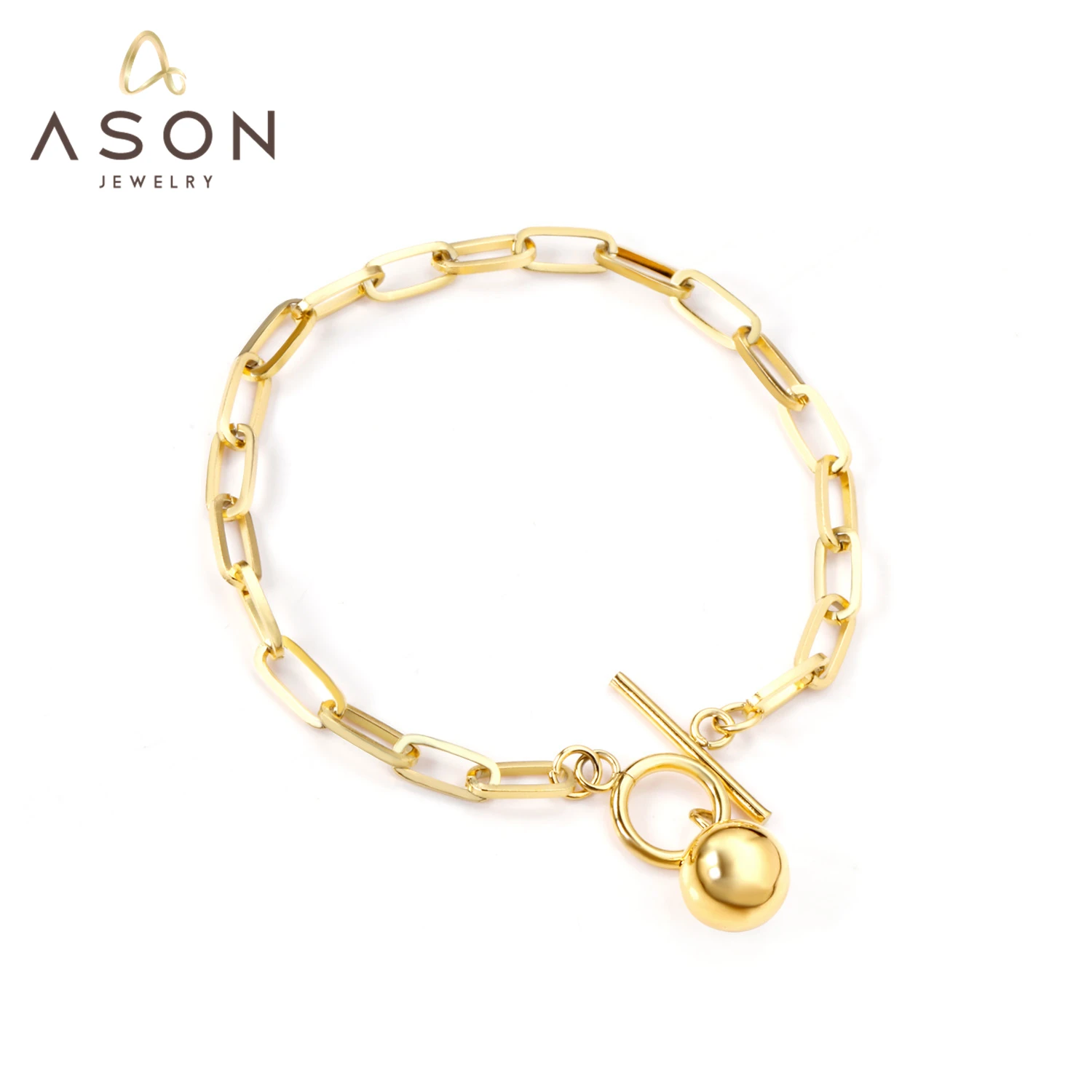 

ASONSTEEL Gold/Silver Color Vintage Stainless Steel Bracelet Steel Ball Pendant Toggle Clasp for Women Man Thick Bangle Jewelry