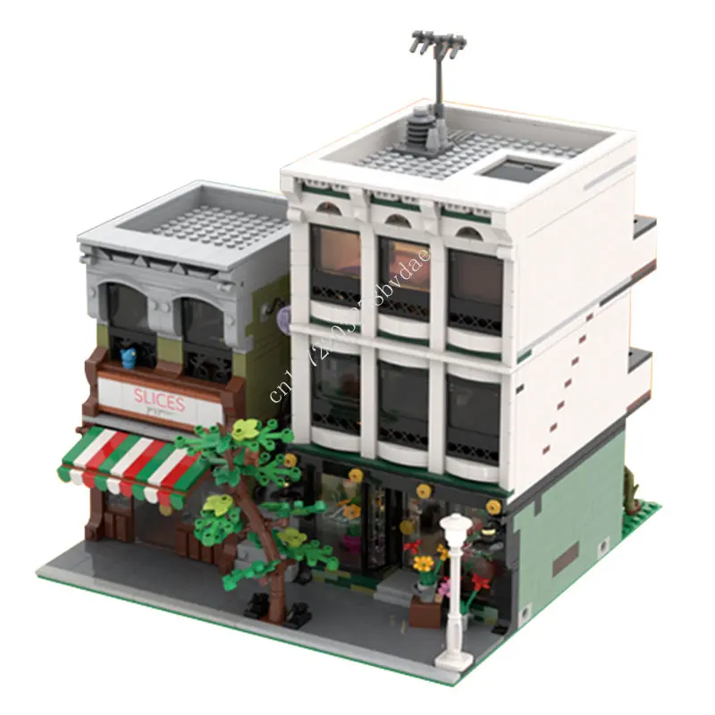 

2776PCS Moc Modular Pizzeria And Flower Shop Street View Building BlocksTechnical Bricks DIY Assembly Construction Toys Gifts