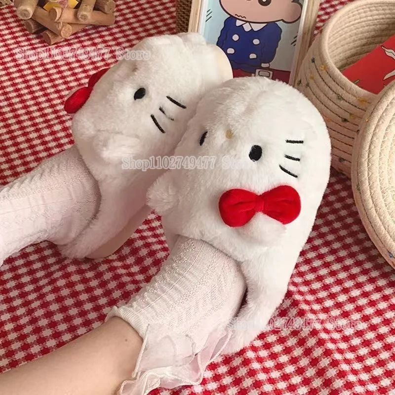 Хлопковые тапочки Sanrio с рисунком Hello Kitty милая домашняя обувь Baotou Fury осенне-зимняя