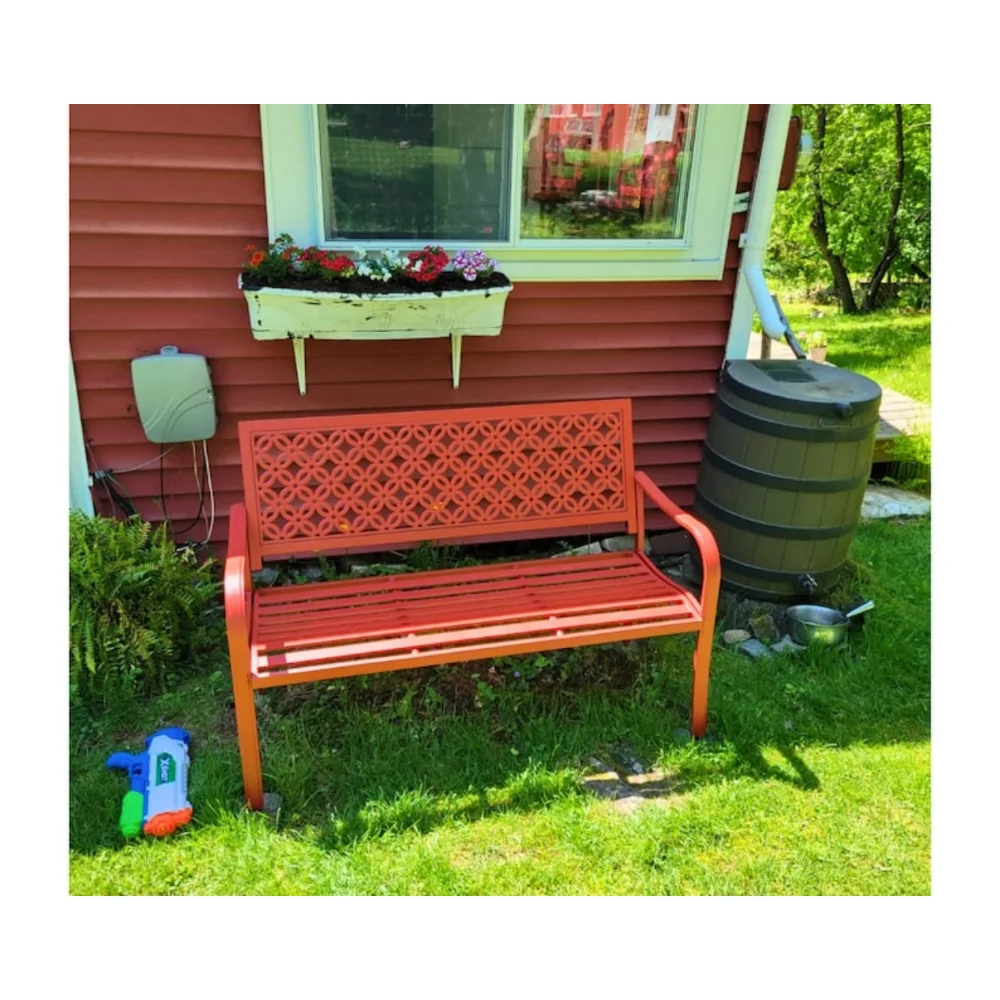 

49,5” Outdoor Garden Bench, Patio Benches with Anti-Rust Steel Metal Frame, Balcony chair for Front Porch Backyard Park