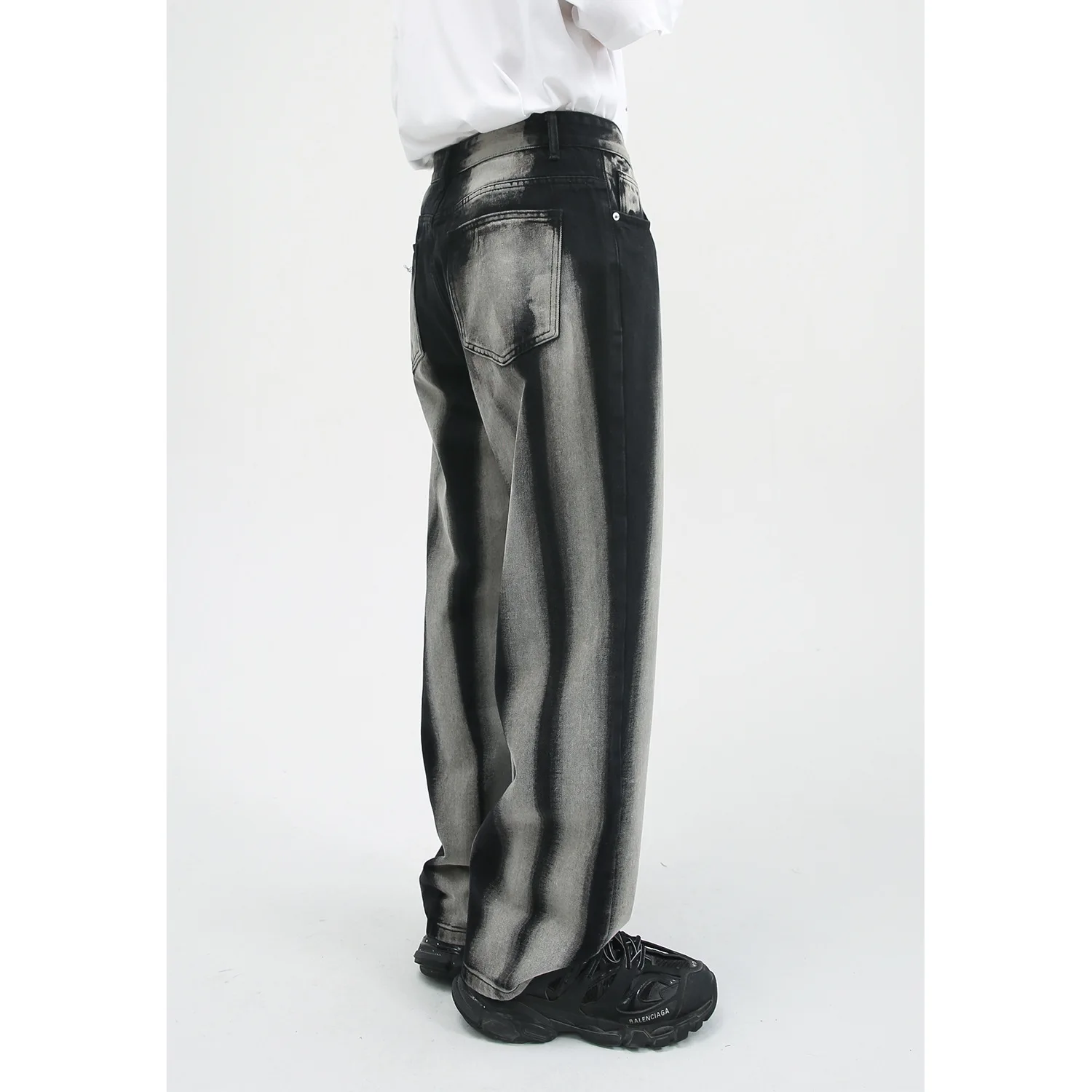 Four Seasons Men's Korean Loose Tie Dye Contrast Color Straight Loose Men's Jeans Hip Hop Streetwear Jeans Denim Mens Pants