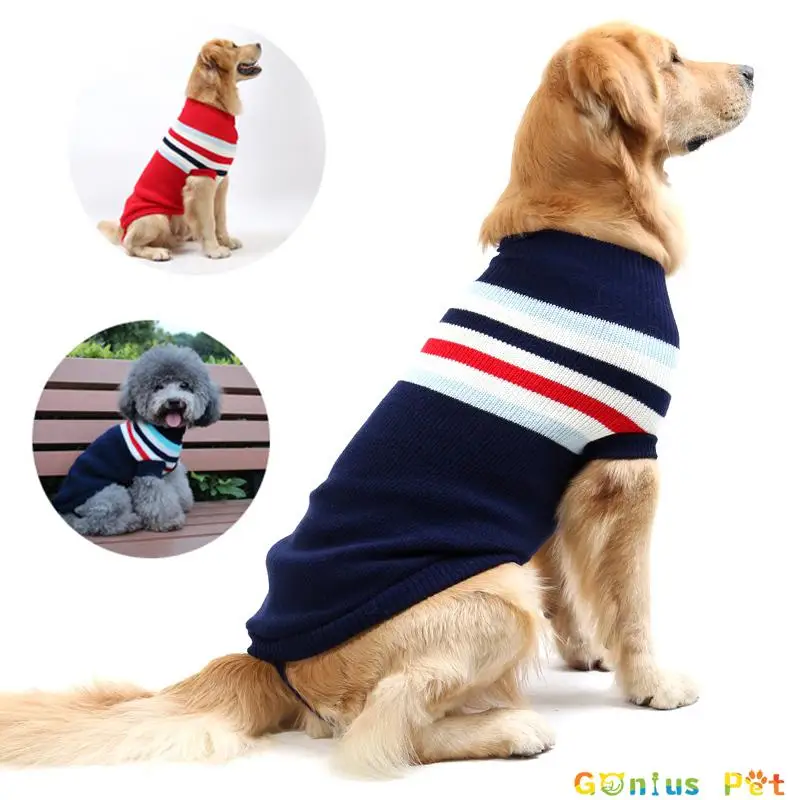 

Stripe Big Dog Sweater Winter Warm Pet Clothes For Small Large Dog Chihuahua Golden Retriever Coat Puppy Suit Dogs Pets Clothing