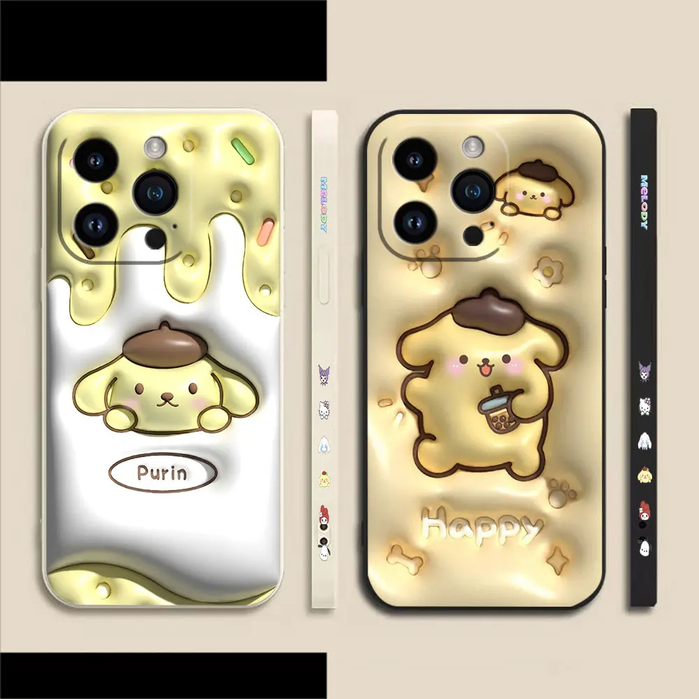 

Cute Pom Pom Purin Phone Case For iPhone 14 13 12 11 Pro XS Max Mini X XR SE 7 8 6 6S Plus Colour Liquid Case Funda Shell Capa