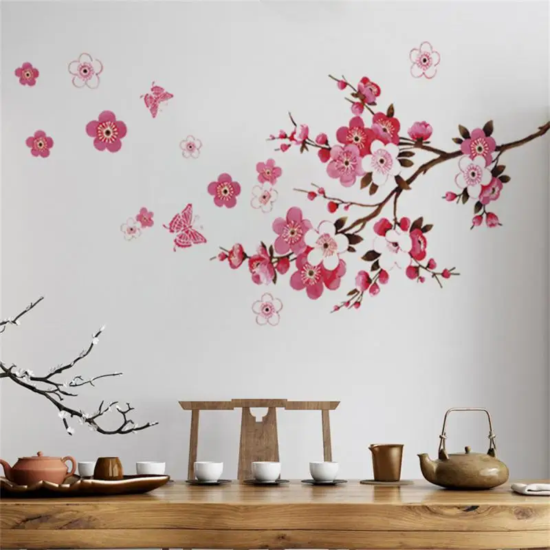 

Living-room Bedroom Decorations Ink Chinese Style Flowers Wall Stickers Beautiful Plum Blossom Home Background Decoration Decals