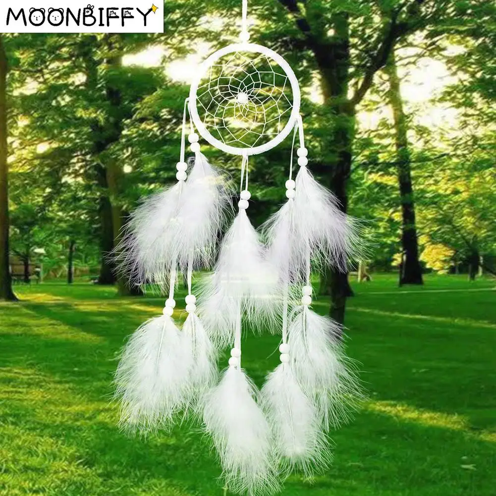 

Белая сетка «Ловец снов» с перьями, настенное украшение ручной работы для автомобиля, украшение для дома, ветряная музыка, Прямая поставка