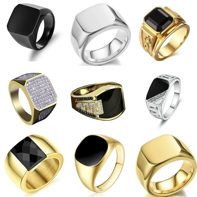

New Metal Glossy Rings for Men Geometric Width Signet Square Finger Punk Style Fashion Ring Jewelry Accessories