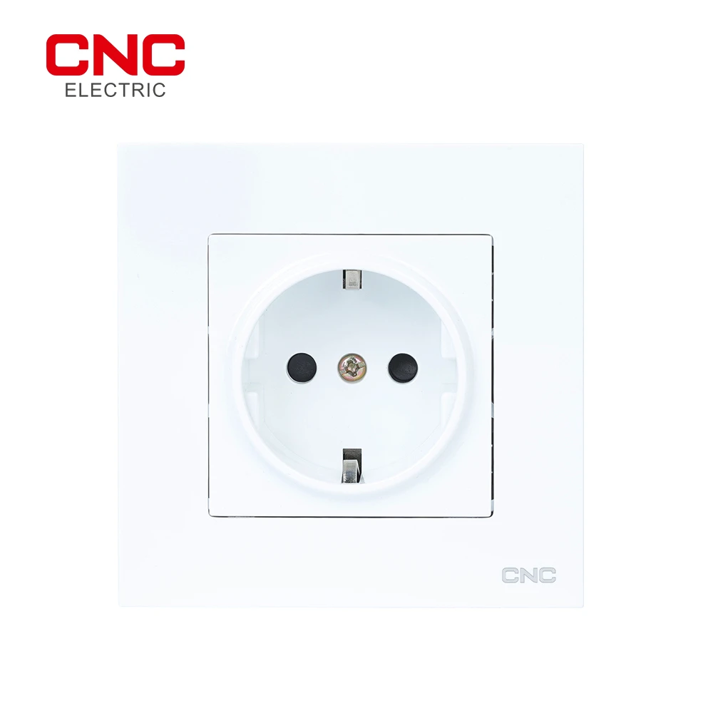 

CNC EU Power Socket 16A 250V Standard Ground with Safety Door White New Flame Retardant PC Panel 86mm*86mm Wall Socket