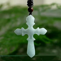 natural emerald jade cross pendant necklace china hand carving jewelry fashion amulet men women gifts jadeite