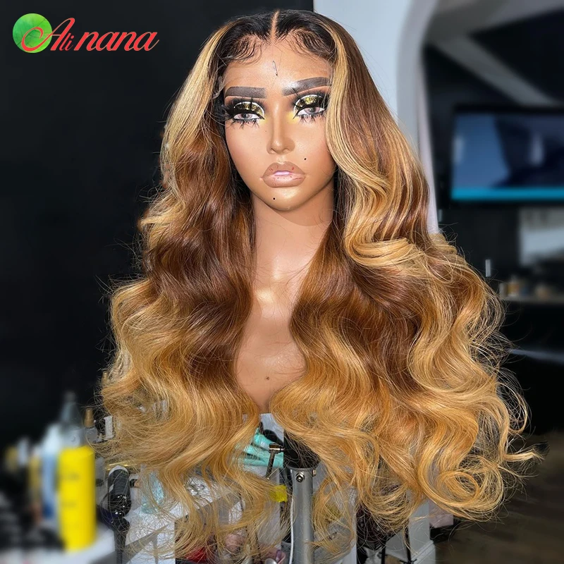 

5x5 Lace Closure Wig Body Wave Highlights Blonde Ombre Colored Lace Front Wigs Pre-Plucked 30" 13x6 Lace Frontal Human Hair Wigs