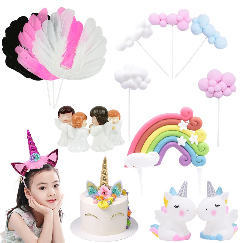 

Rainbow Unicorn Cloud Angel Cupcake Toppers Cake Flags Decor/ Unicorn Headband for Kids Girls Birthday Wedding Party Decoration