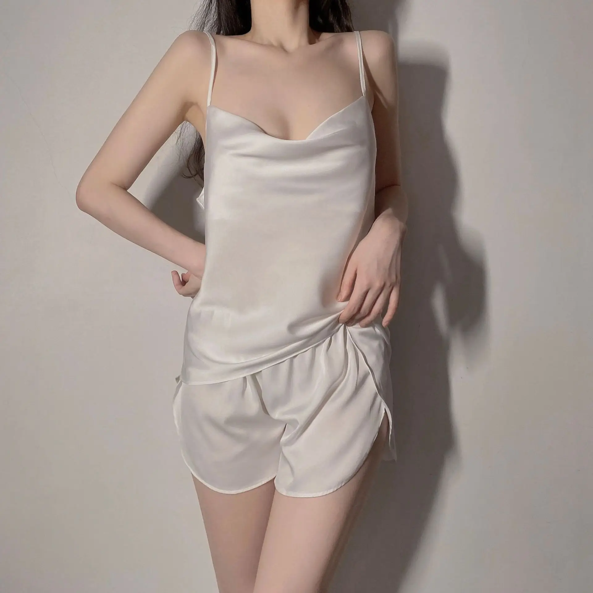 2 Pieces Luxury Satin Silk Pajamas Set Satin Pajama Short Set Sexy Pjs Women Lingerie And Loungewear Womens Clothing Sleepwear