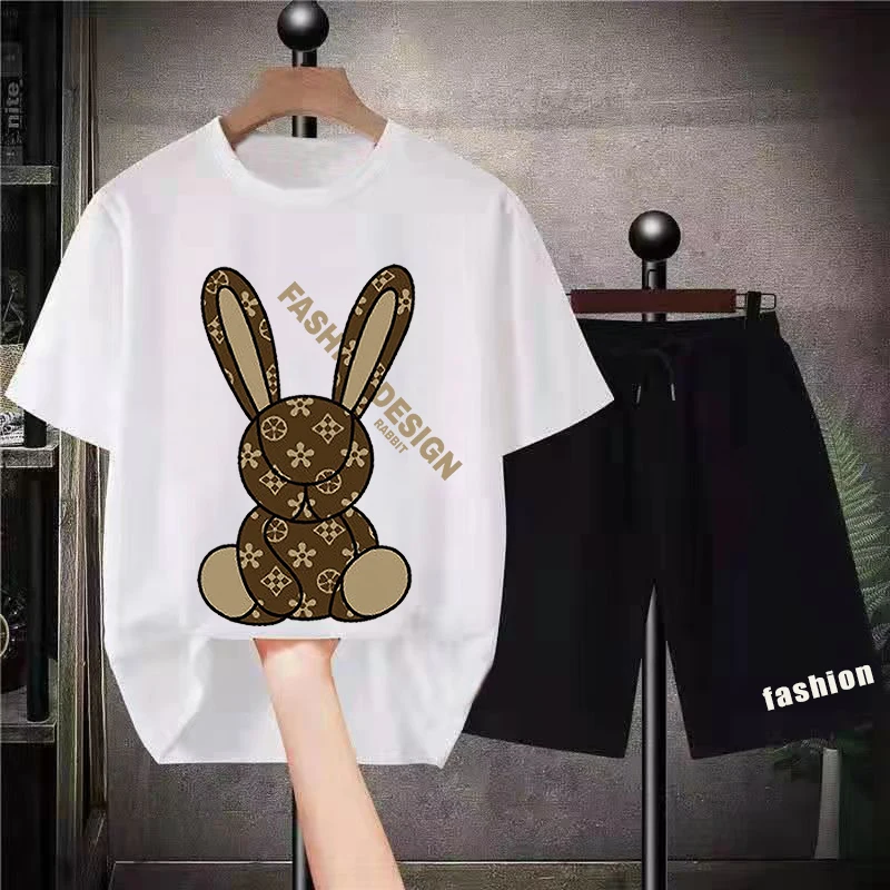 Fashion Print Summer Men's Trend 2-piece Outfit  2023 Men's T-shirt Cover Cotton luxury Brand Quality Shorts Sportswear