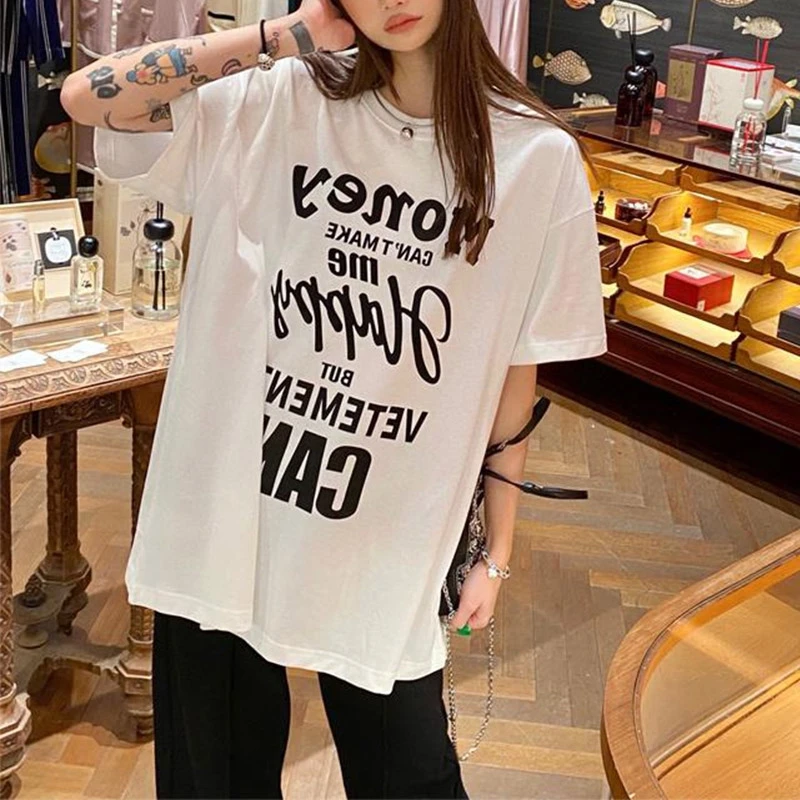 

High Quality White Money Can't Make Me Happy But Vetements Can T Shirt 1:1 Vetements Fashion Oversize Tee VTM Men Clothing