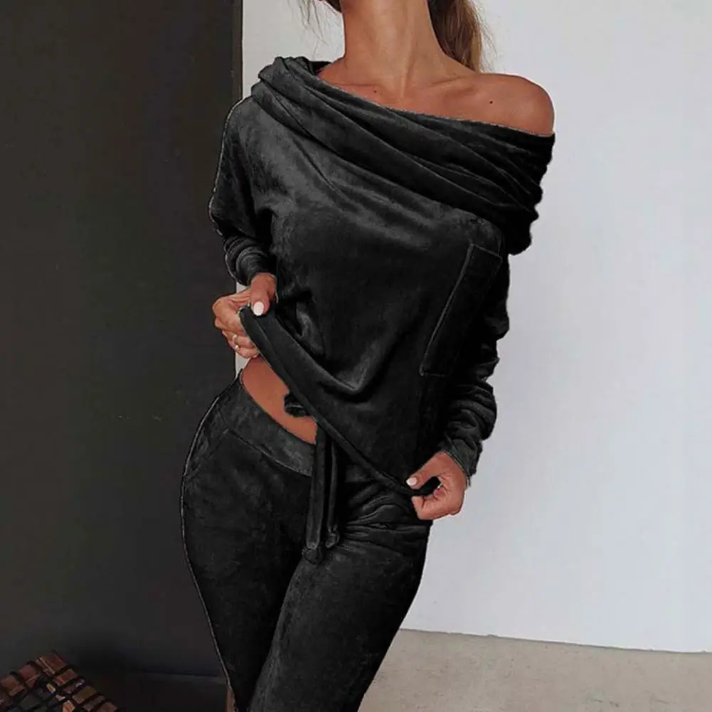 

1 Set Women Pullover Pants Sets Solid Color Off Shoulder Autumn Warm Sweatshirt Sweatpants Outfit ensemble femme 2 pièces été