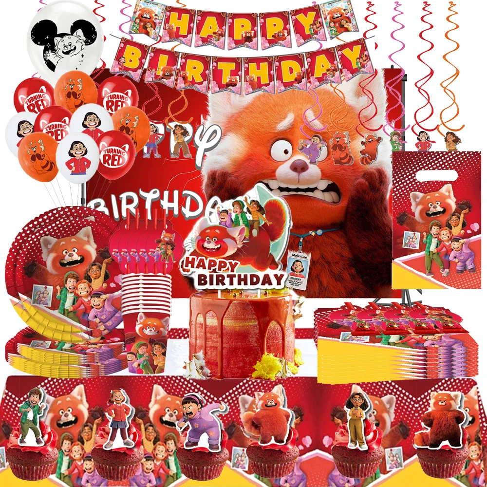 Turning Red Birthday Party Supplies Panda Plates Cups Napkins Tablecloth Banner Balloons Cake Toppers Baby Shower Decoration