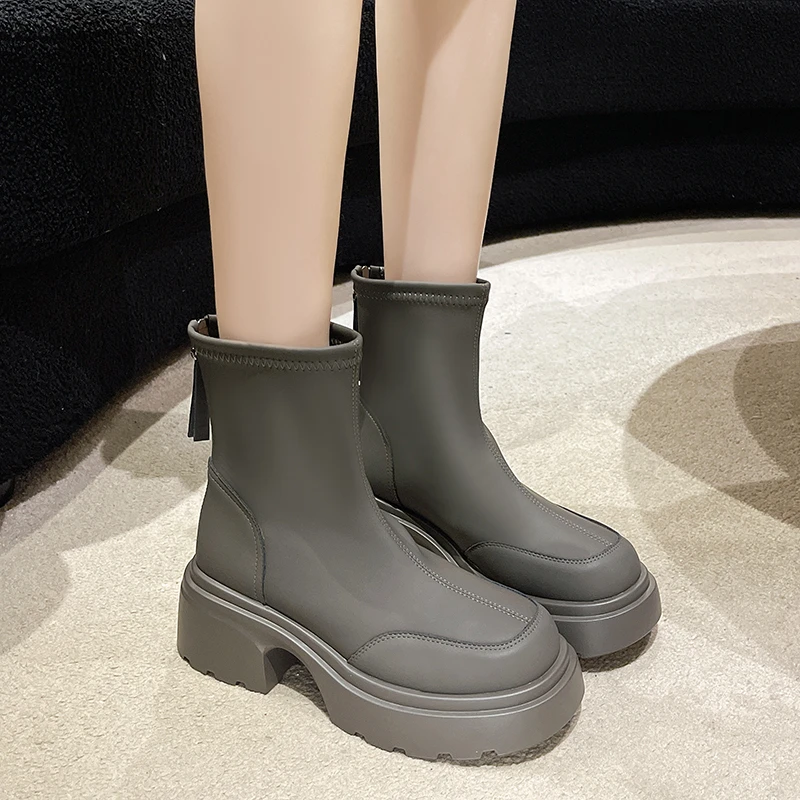 

Зимние женские ботильоны на толстой подошве, мотоциклетные ботинки челси, повседневные модные ботинки на среднем массивном каблуке, женские ботинки