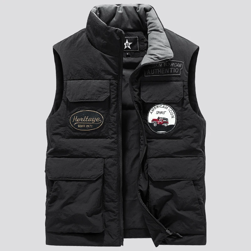 

Men's multi-pocket tooling vest plus velvet thick warm jacket
