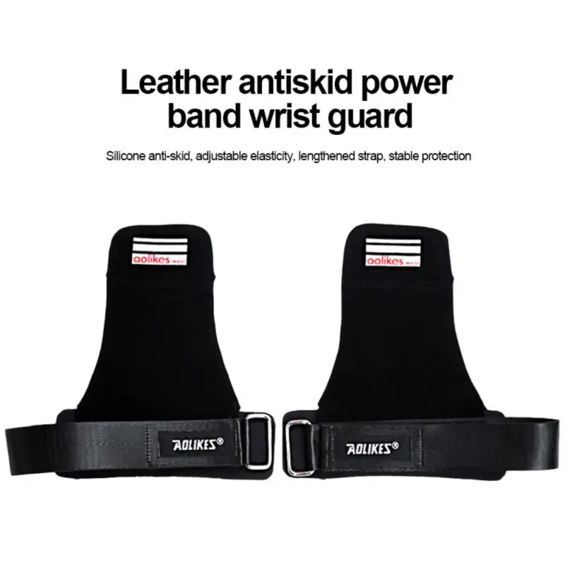 

Pull-ups Grip Belt Weight Lifting Hooks Hand-Bar Wrist Straps Gloves Cowhide Non-slip Palm Guard Male Sports Wristband