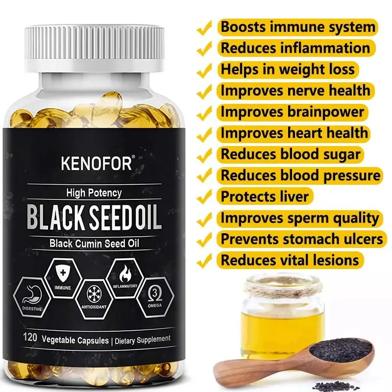 

Kenofor High Potency Black Seed Oil Helps Improve Digestion, Reduce Weight, Make Hair Longer and Stronger, and Prevent Hair Loss