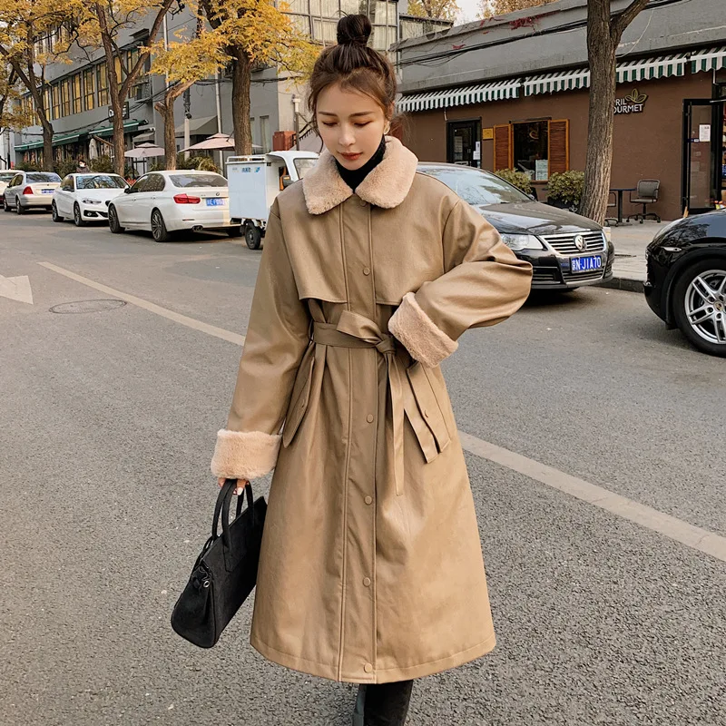 Winter Motorcycle Coat Lamb Wool Parker Cotton Coat Cashmere Thickened Leather Coat Women