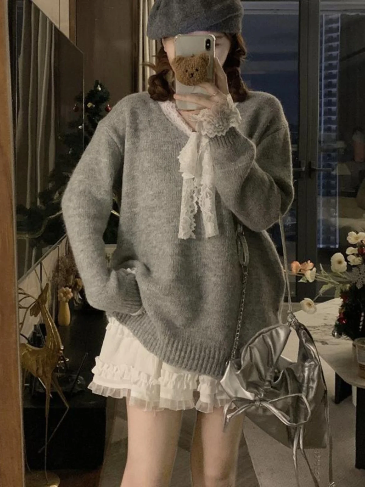 Женская одежда больших размеров новинка осени 2024 кружевной лоскутный свитер с