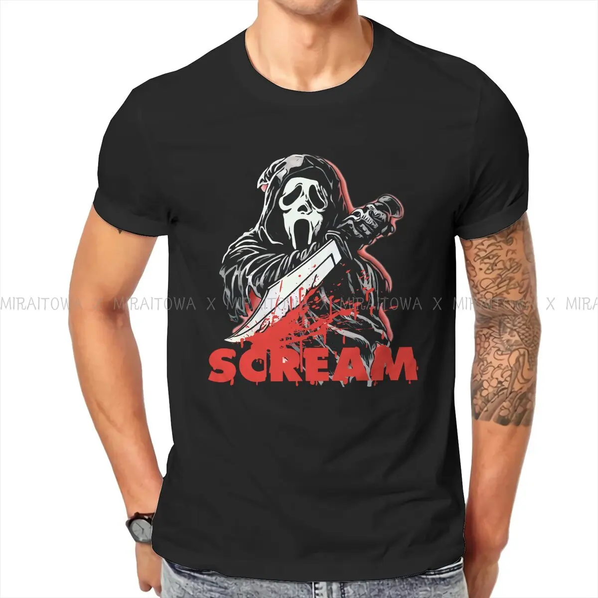 

Knife Man's TShirt Scream Movie O Neck Tops 100% Cotton T Shirt Funny High Quality Gift Idea