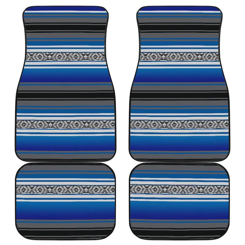

Blue Serape Car Floor Mats Set of 4 Front and Back, Mexican Blanket Print Striped Auto Mats, Gift for Him