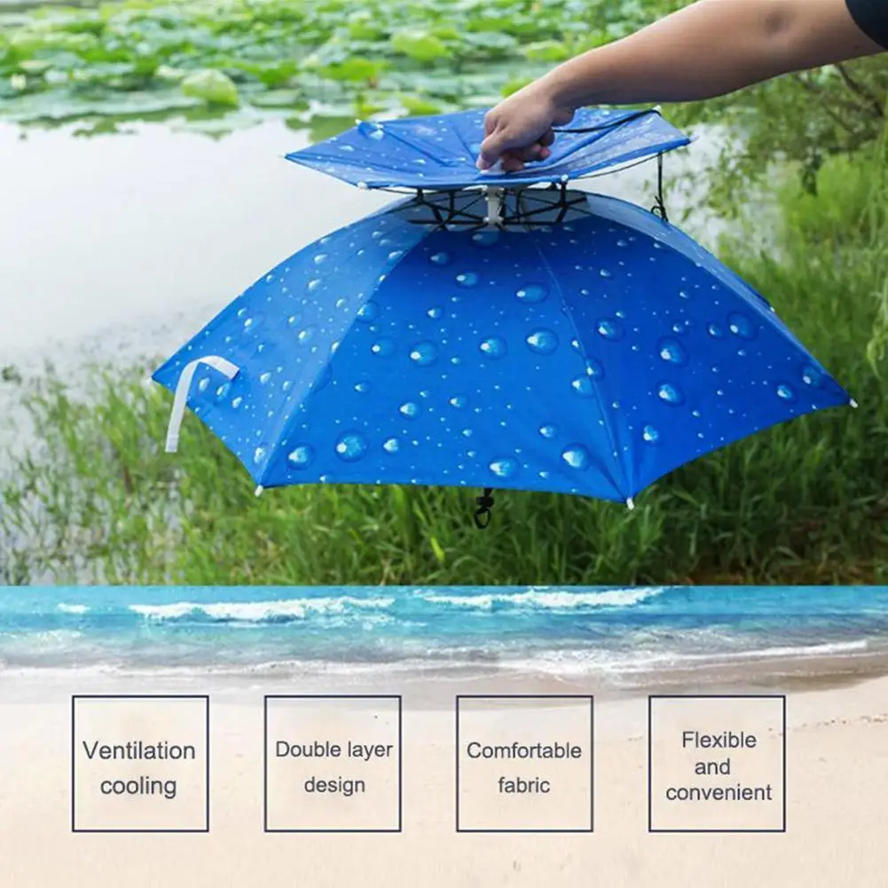 Fishing Umbrella Hat Double-layer Head-mounted Umbrella Hat Windproof Outdoor Sunshade And Rainproof Overhead Umbrella Fold U9U7 enlarge