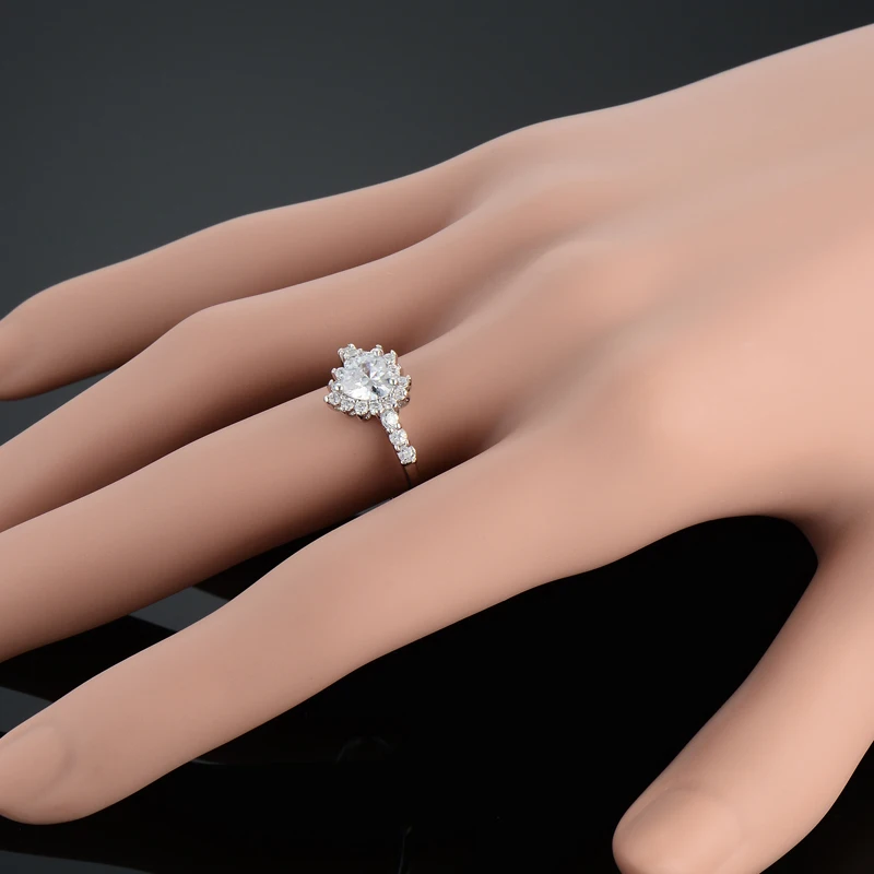 Женское Модное Кольцо Iced Out Bling CZ В Форме Сердца Серебряное Обручальное Ювелирное