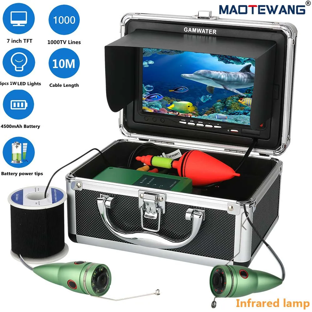 

MAOTEWANG 1000tvl Underwater Fishing Video Camera Kit 6 PCS Infrared Lamp Lights 6W with 7" Inch Color Monitor 15M/20M/30M