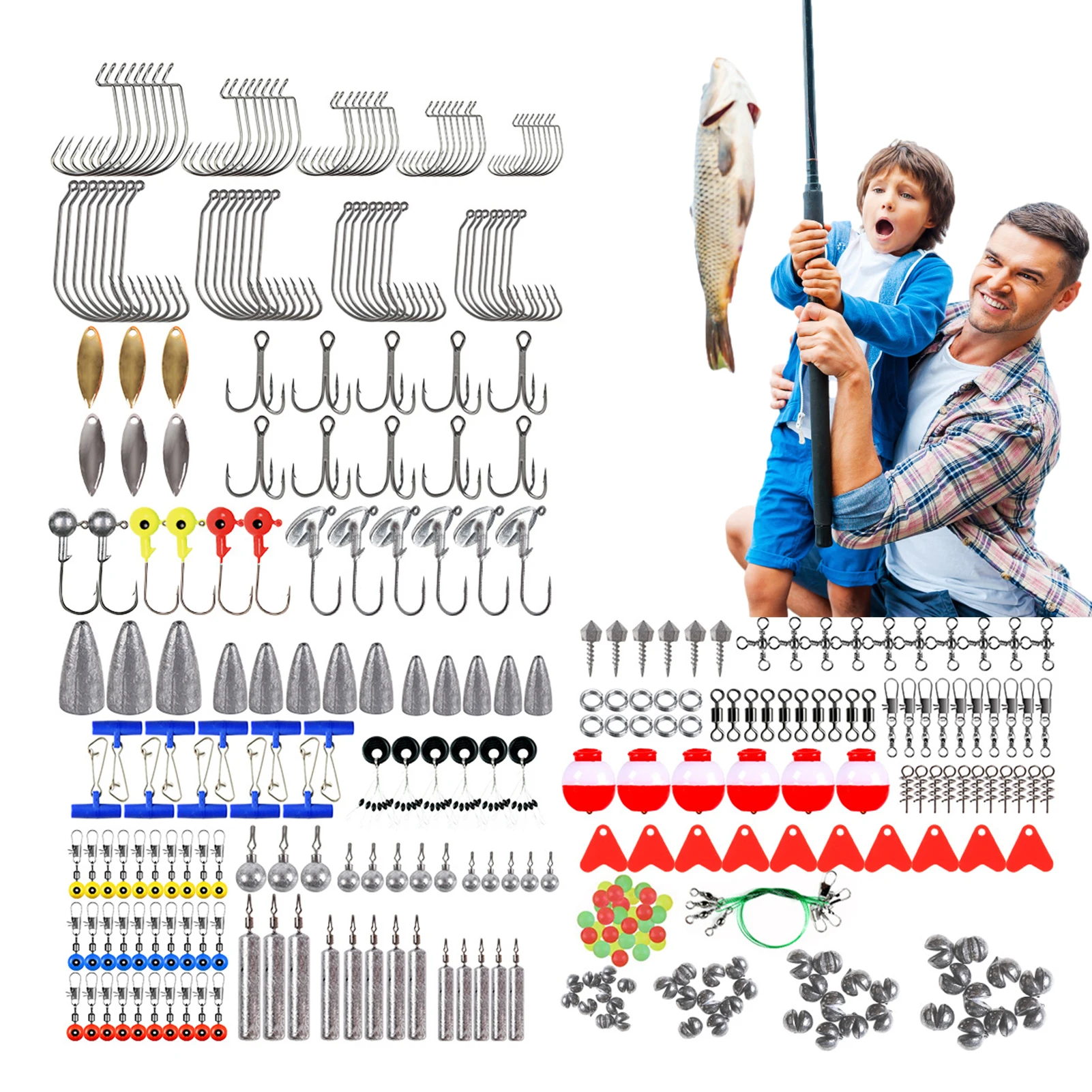 

Набор для приманки и снастей, набор для рыболовных снастей с коробкой для снастей, включая крючки, поплавки, рыболовные снасти 343