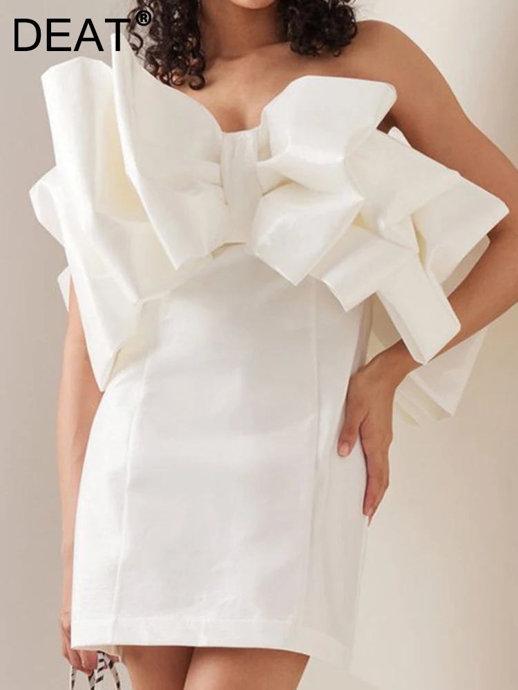 

[DEAT] Women Elegant Mini Dress New Strapless Neck Sleeveless A Line Evening Party Dresses Fashion Spring Summer 2023 13DA2782