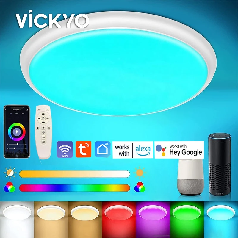 

Умные светодиодные потолочные светильники VICKYO Tuya с Wi-Fi, лампы для умного дома с дистанционным управлением через приложение, совместимы с Alexa Google Home, для гостиной