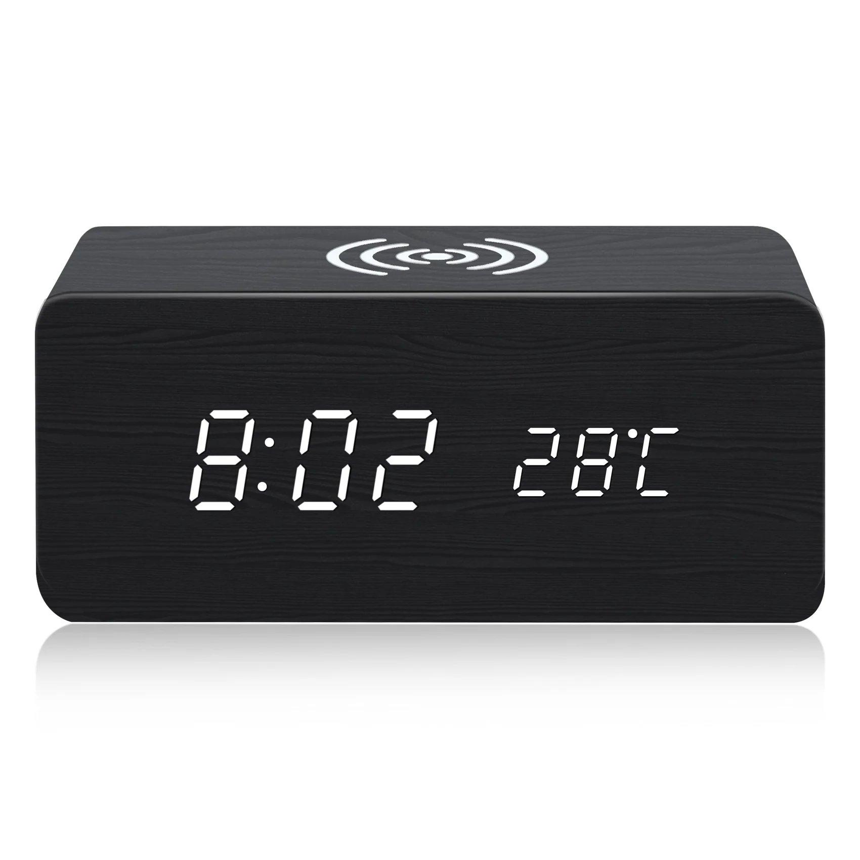 With Qi Wireless Charging Pad Compatible With For Iphone Samsung Wood Led Digital Clock Sound Control Func