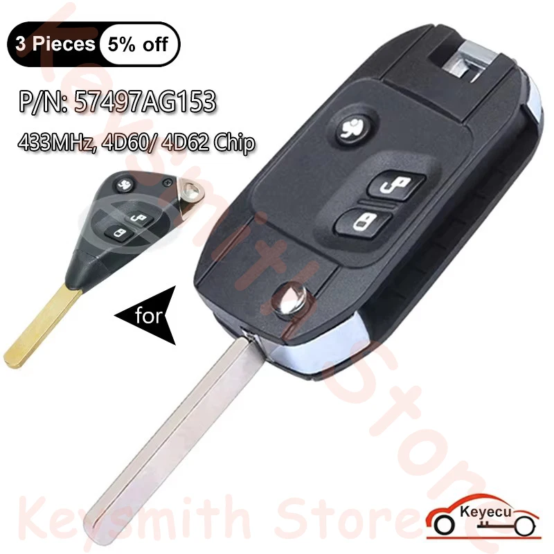 KEYECU 3 кнопки 433 МГц 4D60 4D62 чип для Subaru Forester Impreza Liberty Outback Tribeca автоматический