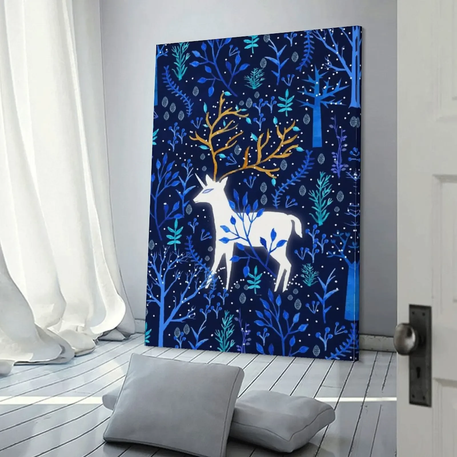 Оленький рог в синем холсте картина настенное украшение рамка для домашнего