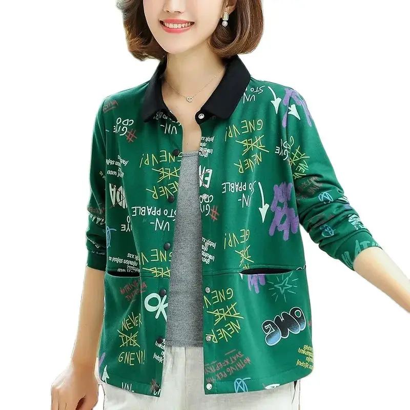 

Новинка 2023, демисезонная повседневная куртка, женское тонкое пальто для женщин среднего возраста, топы, модная Свободная рубашка с принтом, верхняя одежда